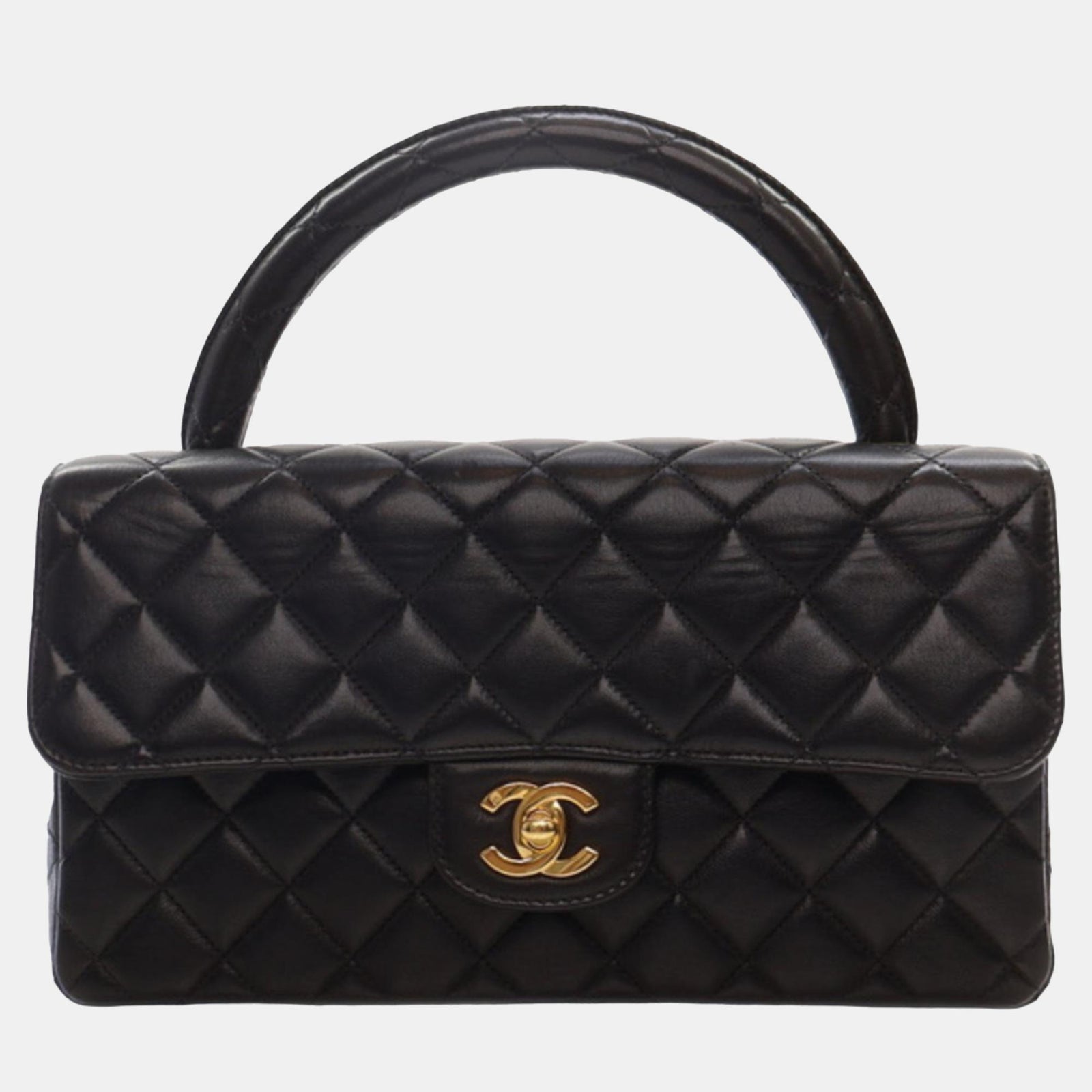 Chanel Sac à main Kelly Parent en cuir d'agneau noir de taille moyenne