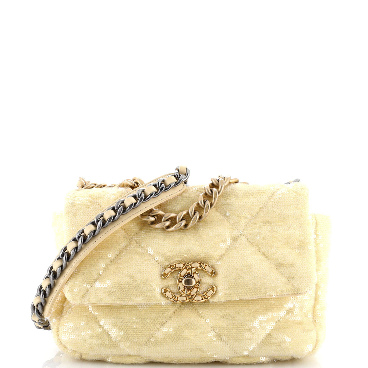 Chanel CHANEL 19 Flap Bag Quilted Sequins Medium