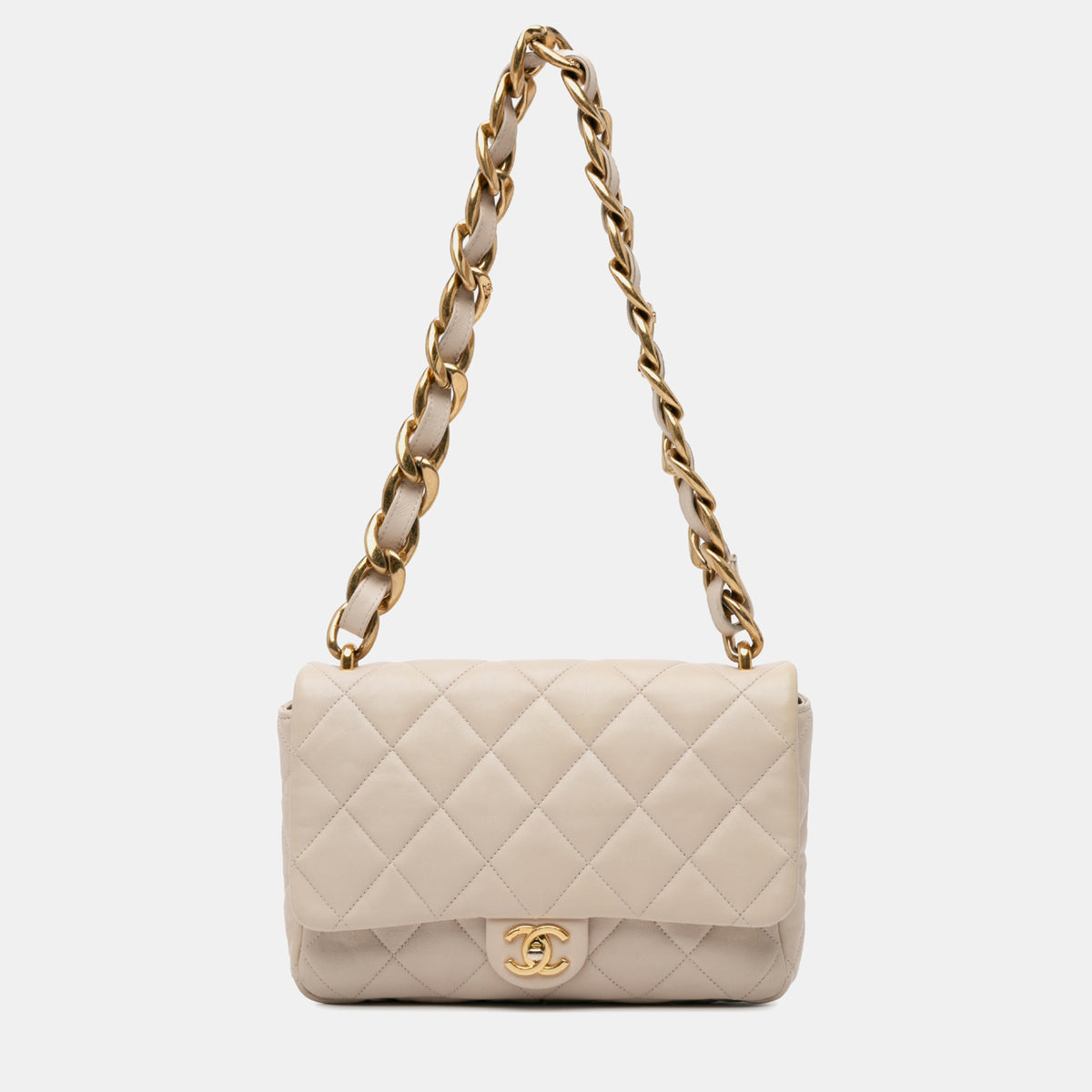 Chanel Brown tone Lambskin Leather Large Quilted Funky Town Flap Bag