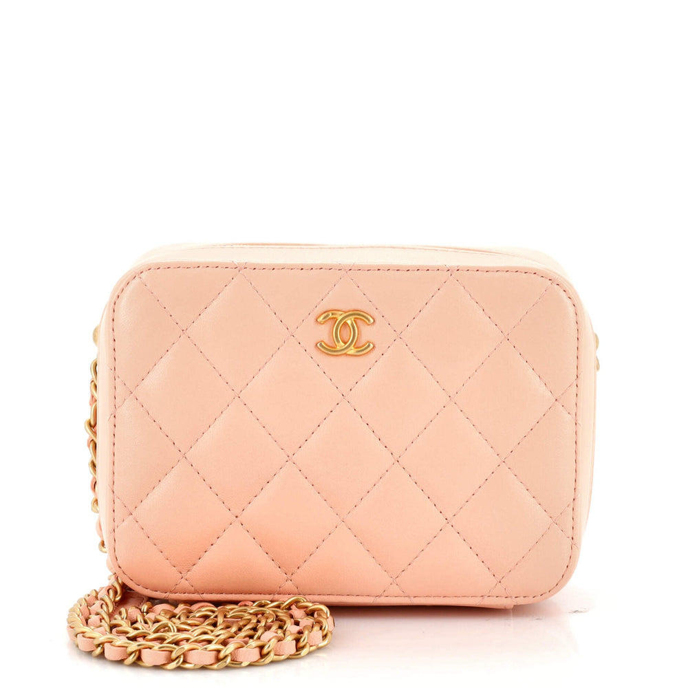 CHANEL Pearl Crush Zip Around Vanity Case with Chain Quilted Lambskin Mini