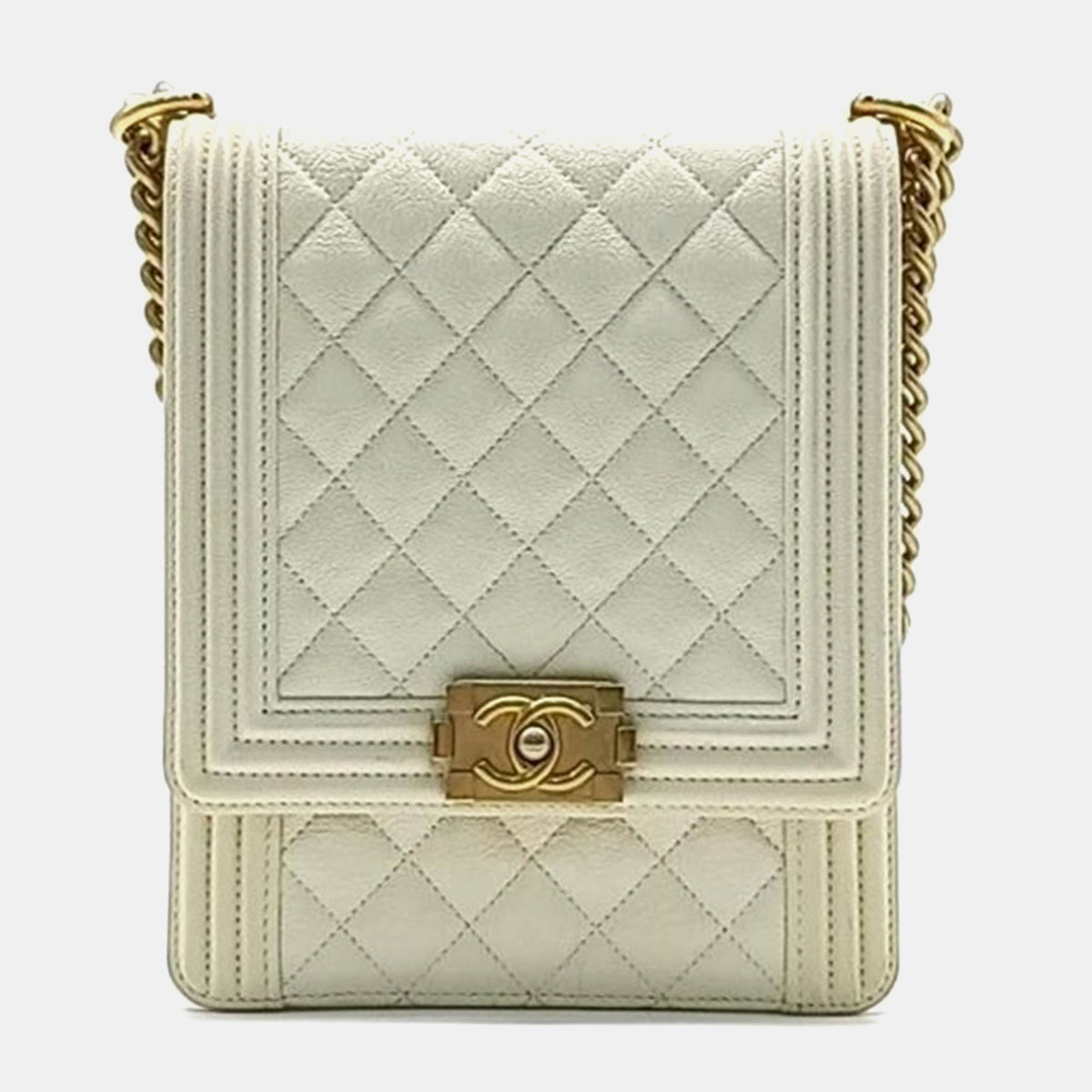 Chanel Ivory Caviar Leather North/South Boy Flap Bag