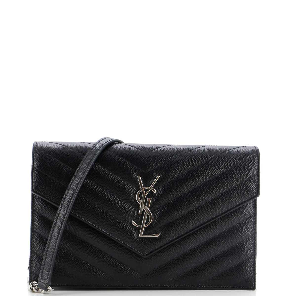 Saint Laurent Classic Monogram Wallet on Chain Matelasse Chevron Leather Small
