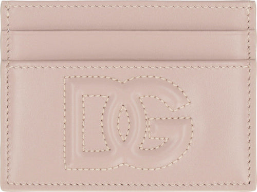 Women's Logo Detail Leather Card Holder in Pale Pink | BI0330AG081 Color 80402