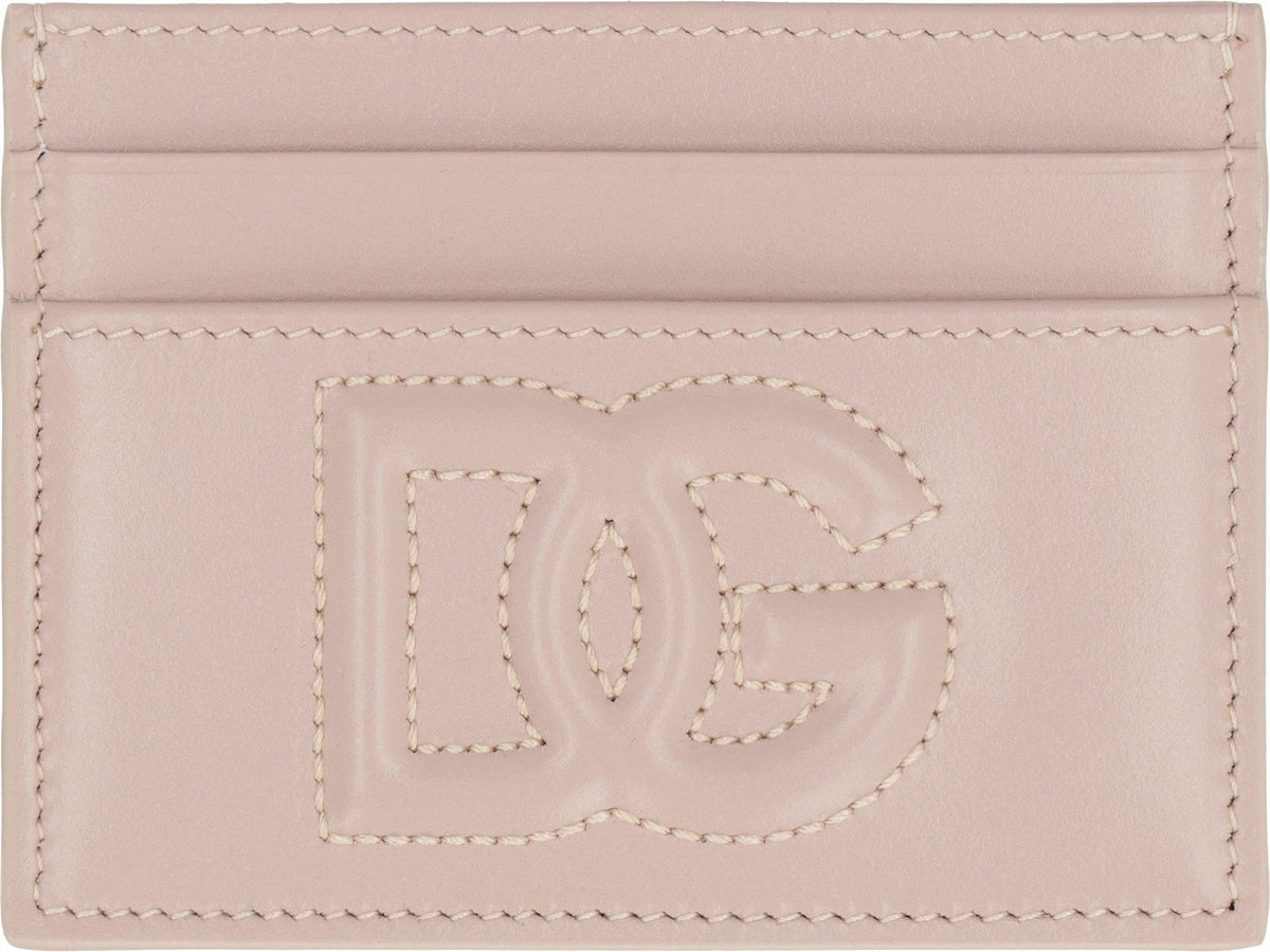 Dolce & Gabbana Women's Logo Detail Leather Card Holder in Pale Pink | BI0330AG081 Color 80402