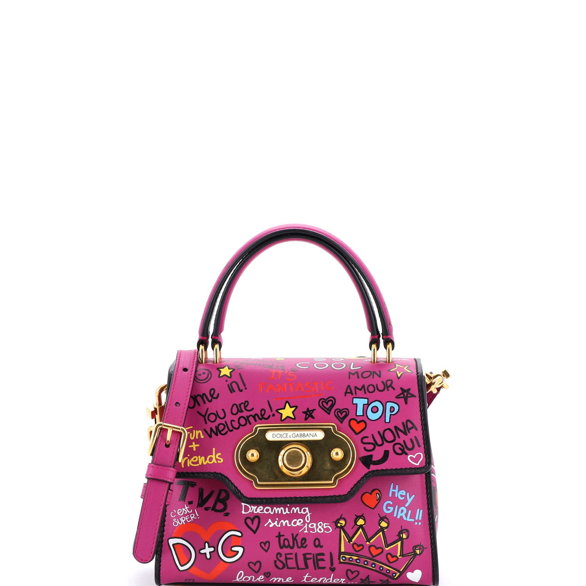 Dolce & Gabbana Welcome Top Handle Bag Printed Leather Mini