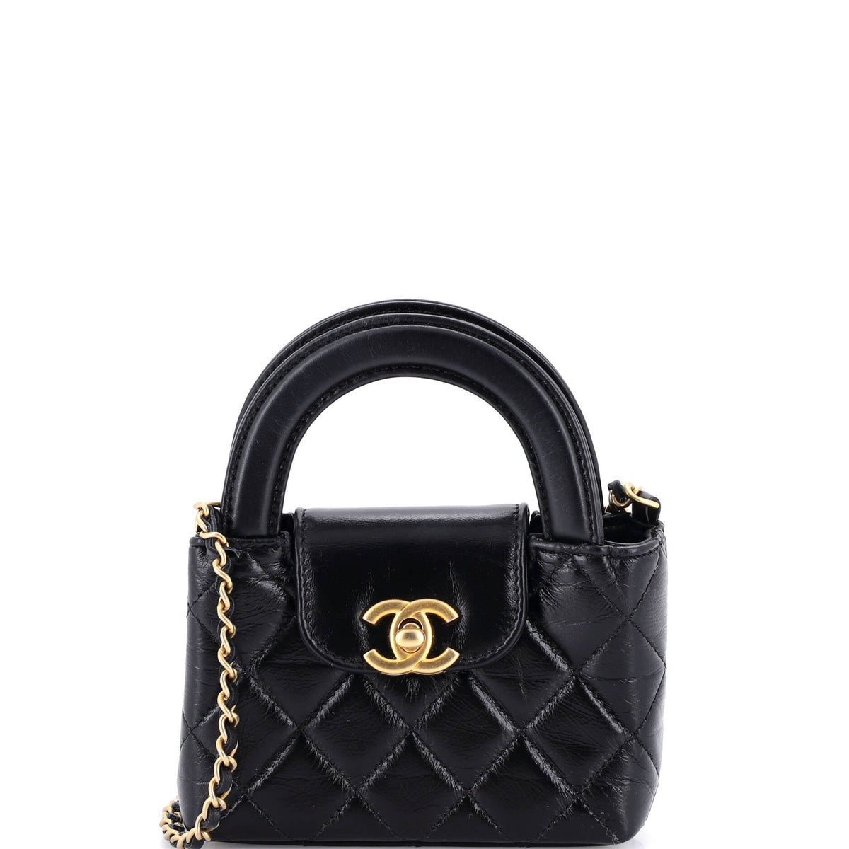 Chanel CHANEL Kelly Top Handle Shopping Bag Quilted Shiny Aged Calfskin Nano