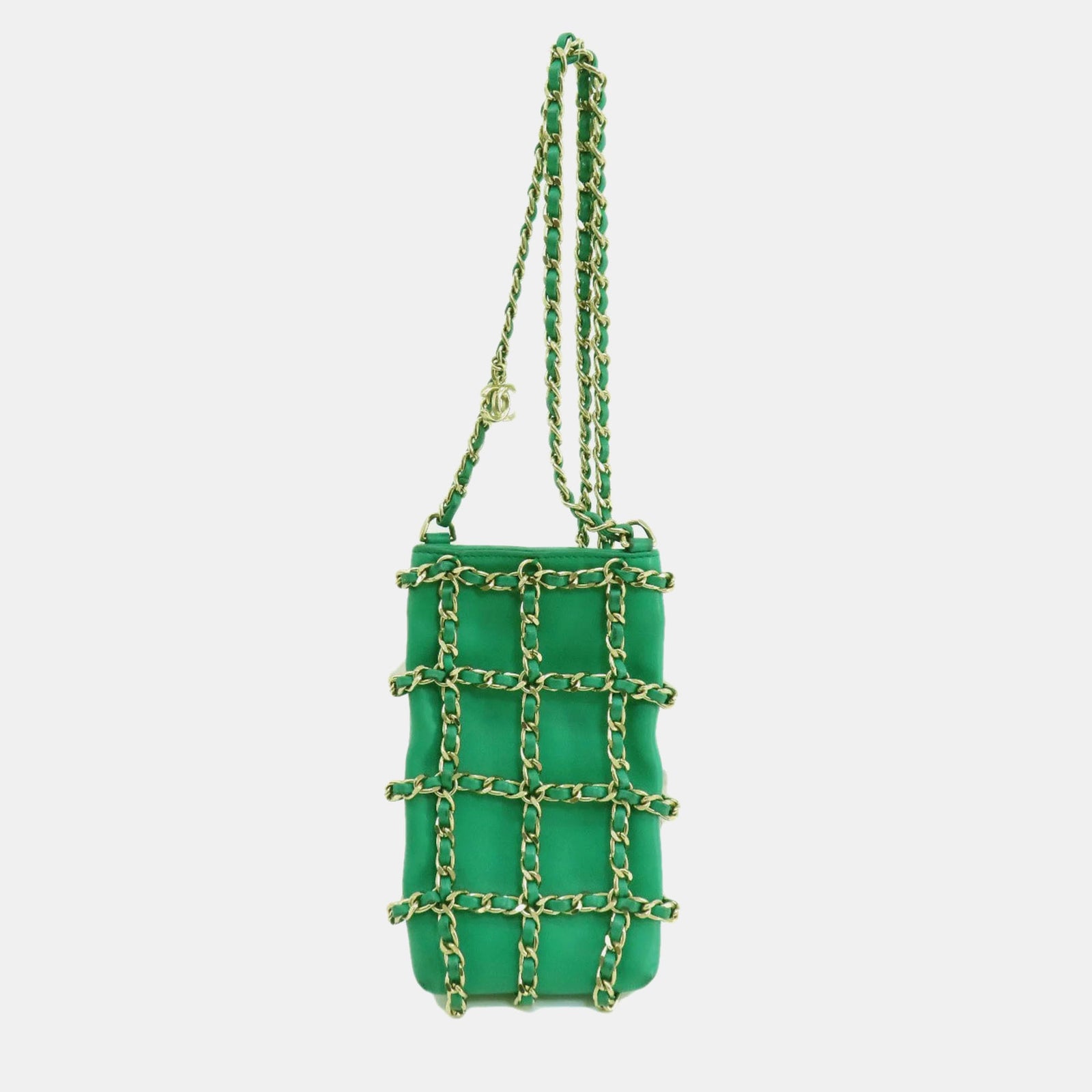 Chanel Pochette Tech Me Out en cuir d'agneau vert avec chaîne