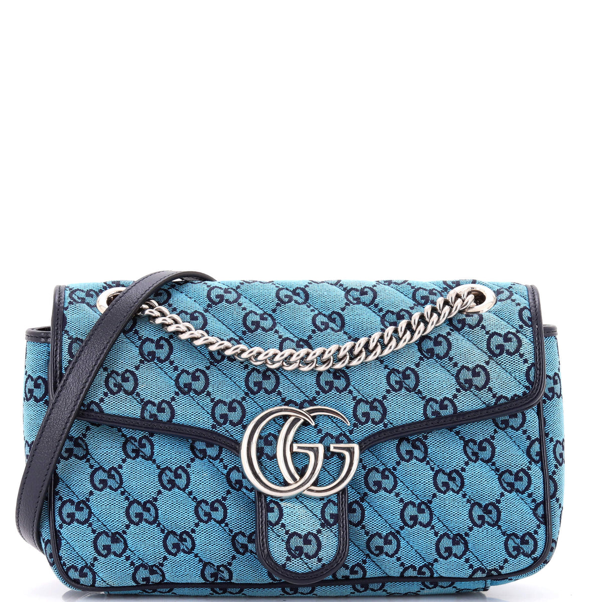 Gucci GUCCI GG Marmont Flap Bag Diagonal Quilted GG Canvas with Leather Small