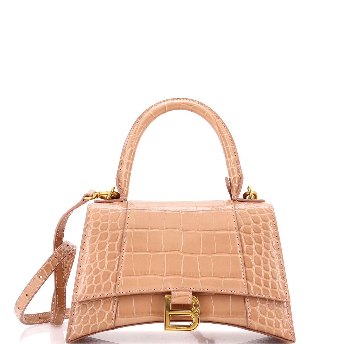 Balenciaga Hourglass Top Handle Bag Crocodile Embossed Leather Small