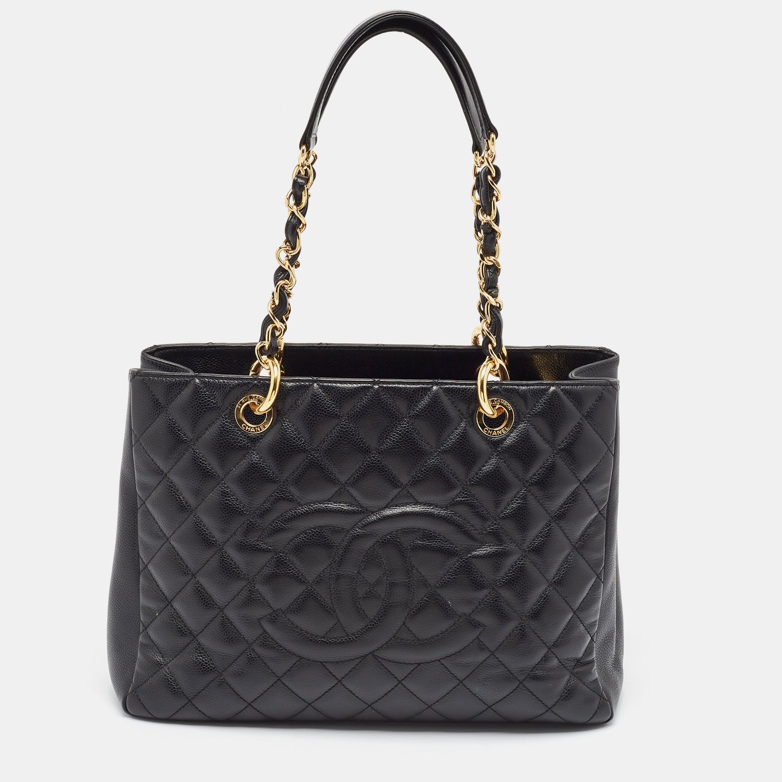 Chanel Grand Shopper aus gestepptem Kaviarleder in Schwarz