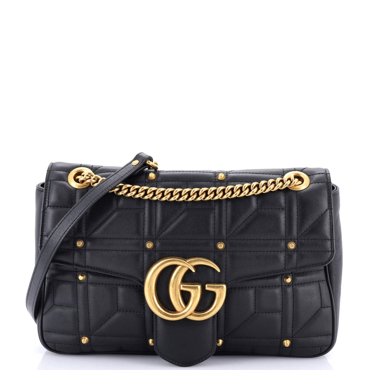 Gucci GUCCI GG Marmont Flap Bag Studded Matelasse Leather Medium