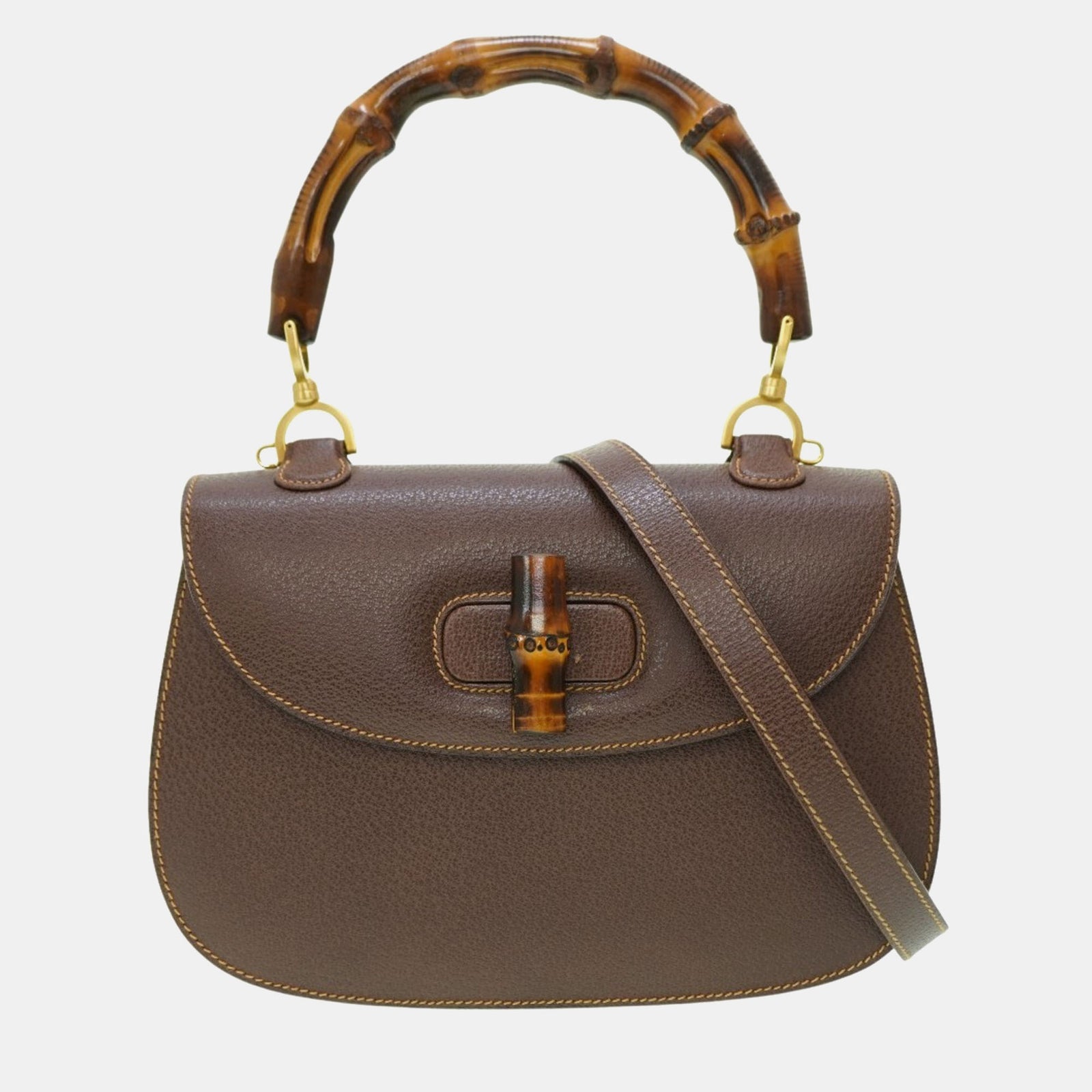 Gucci Brown Leather Bamboo 1947 Top Handle Bag