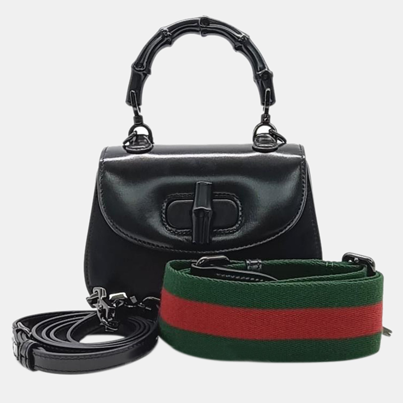 Gucci Black Leather Mini Bamboo 1947 Handle Bag