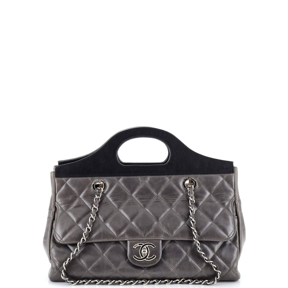 CHANEL CC Delivery Tote Quilted Glazed Calfskin Small