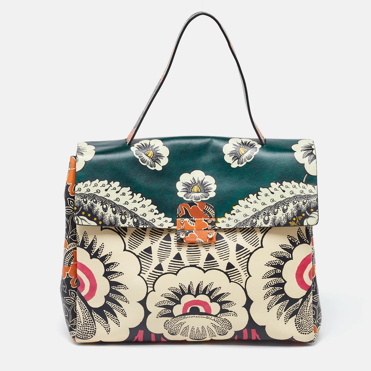 Valentino Valenitino Multicolor Floral Print Leather Mime Top Handle Bag