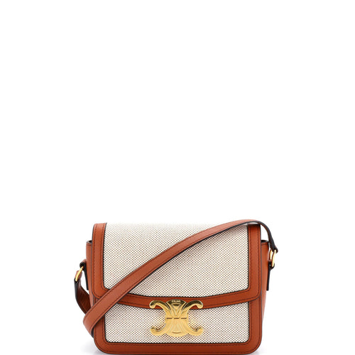 CELINE Triomphe Shoulder Bag Canvas with Leather Teen
