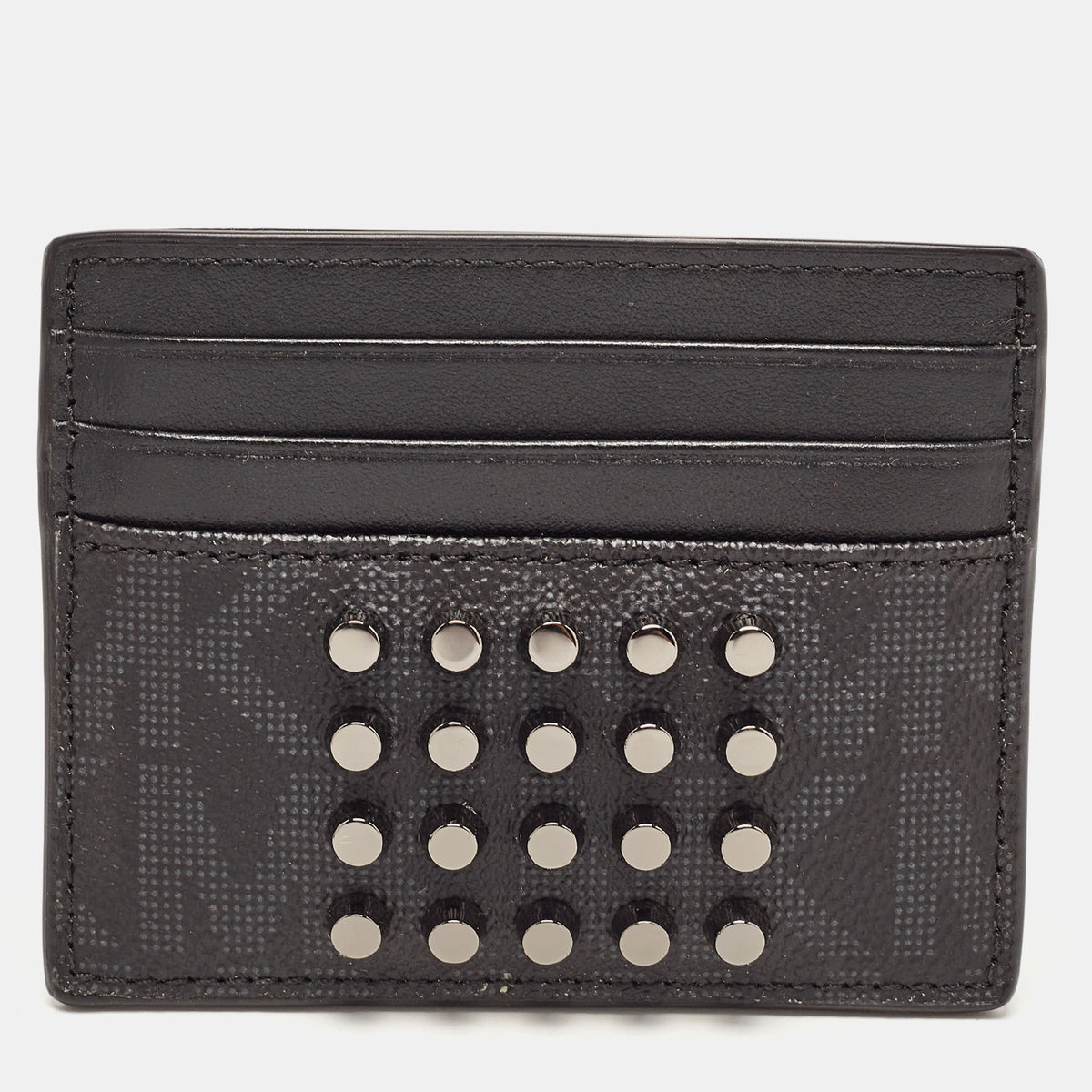 Michael Kors Black Signature Coated Canvas and Leather Studded Tall Card Case