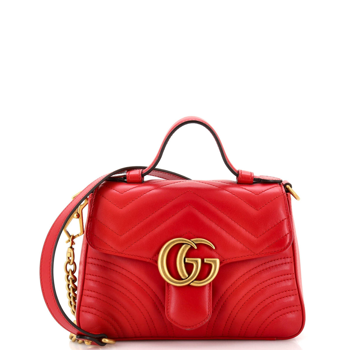 Gucci GUCCI GG Marmont Top Handle Flap Bag Matelasse Leather Mini
