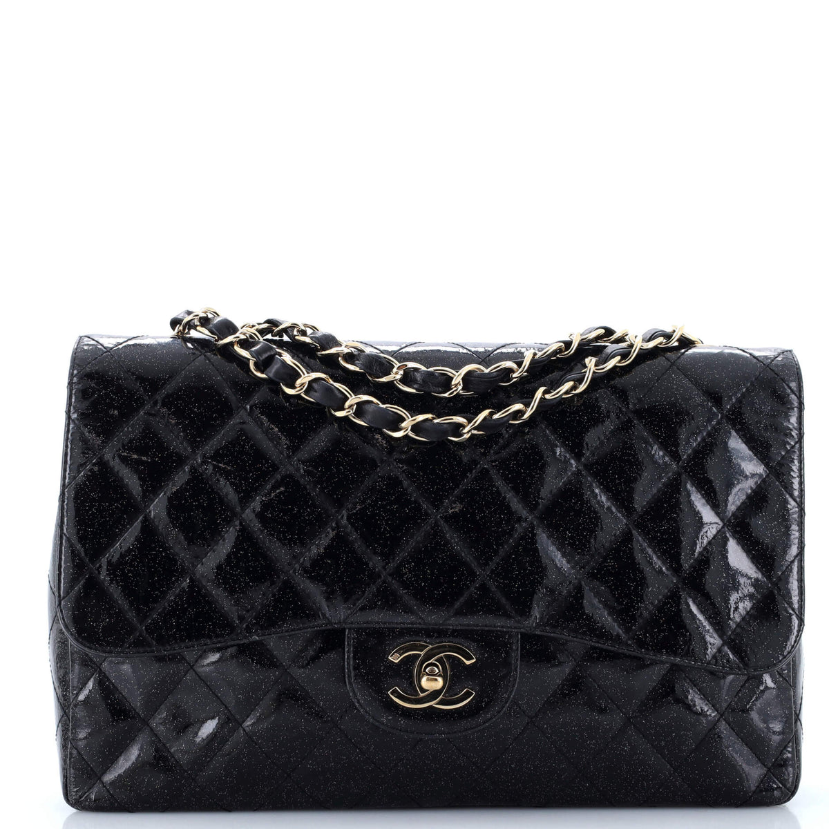 Chanel CHANEL Vintage Classic Single Flap Bag Quilted Glitter Patent Jumbo