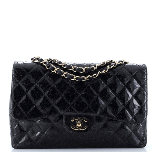 CHANEL Vintage Classic Single Flap Bag Quilted Glitter Patent Jumbo