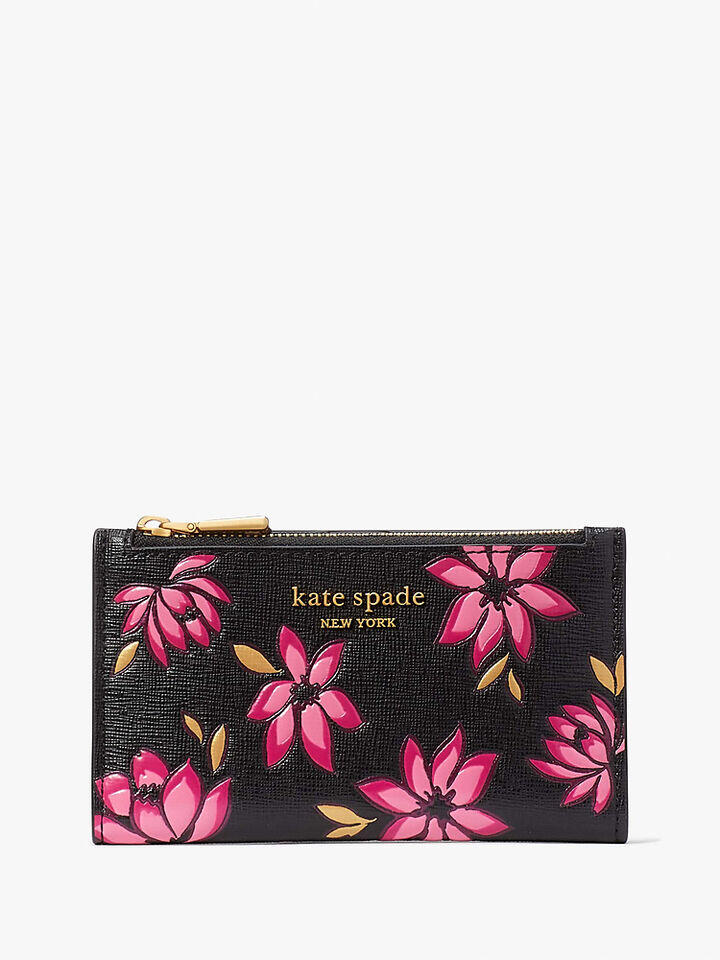 Kate Spade Au Morgan Winter Blooms Embossed Small Slim Bifold Wallet