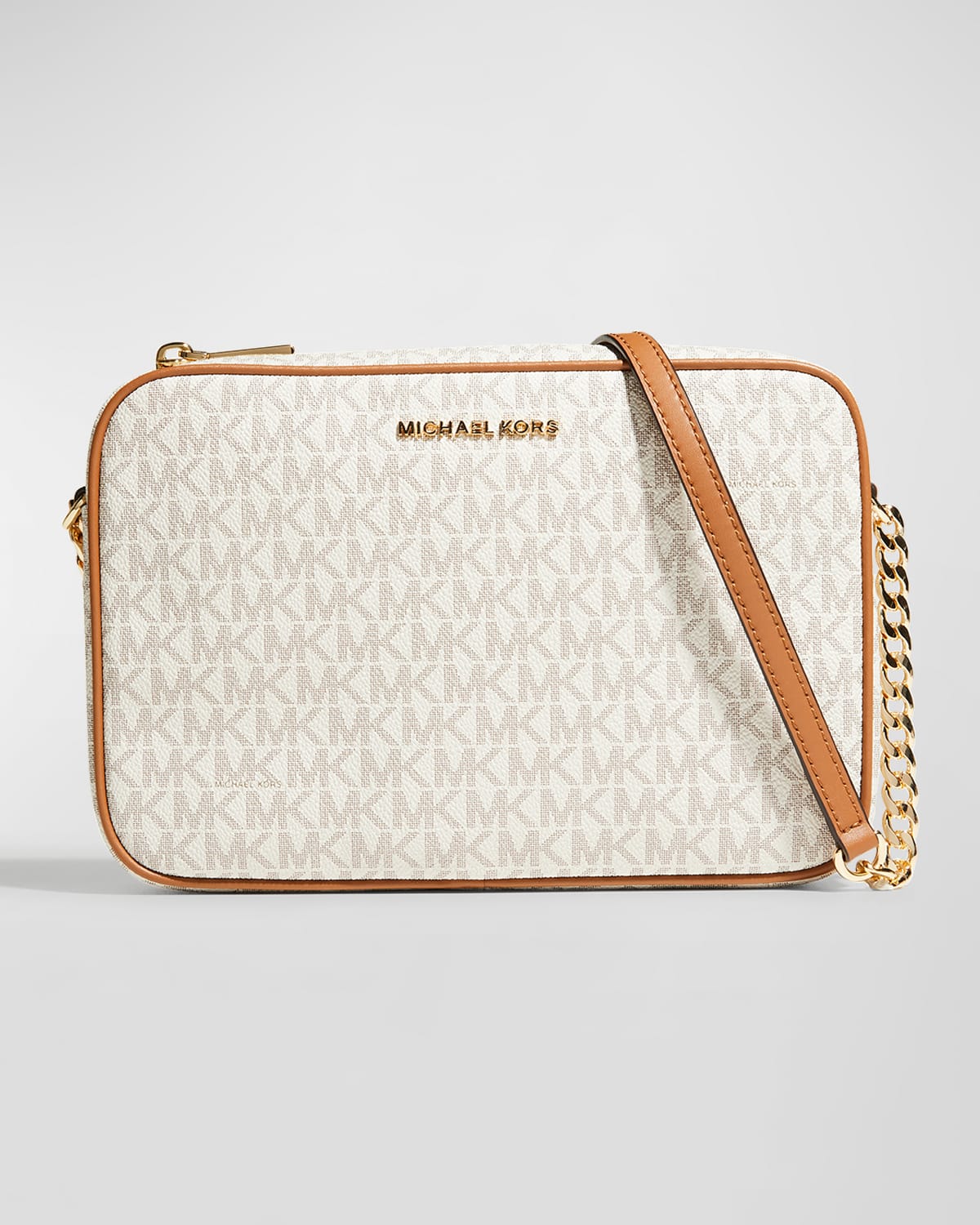 Michael Kors Monogram Leather Zip Camera Crossbody Bag
