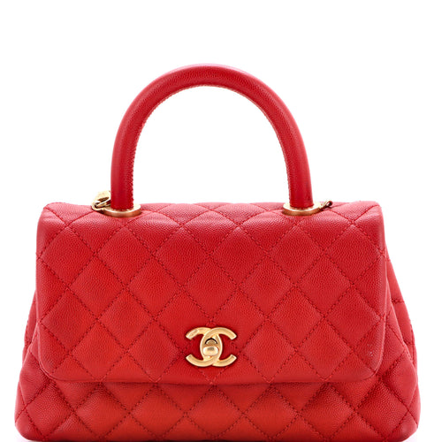 CHANEL Coco Top Handle Bag Quilted Caviar Mini