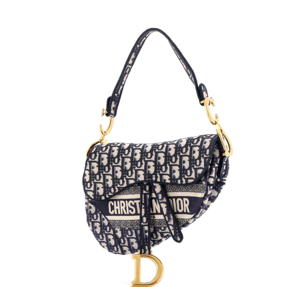 Christian Dior Saddle Handbag Logo Embroidered Oblique Canvas Medium
