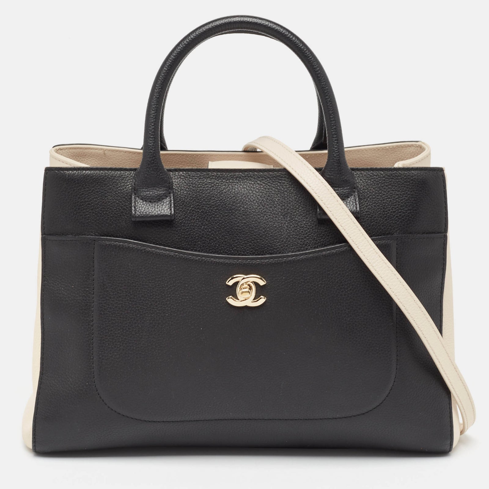 Chanel Petit sac fourre-tout Neo Executive en cuir noir/crème