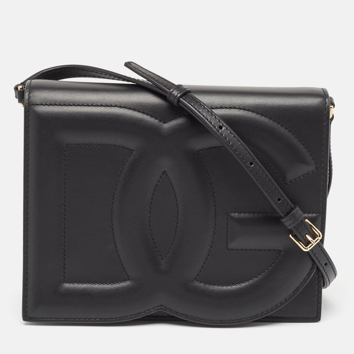 Dolce & Gabbana Black Leather DG Logo Crossbody Bag