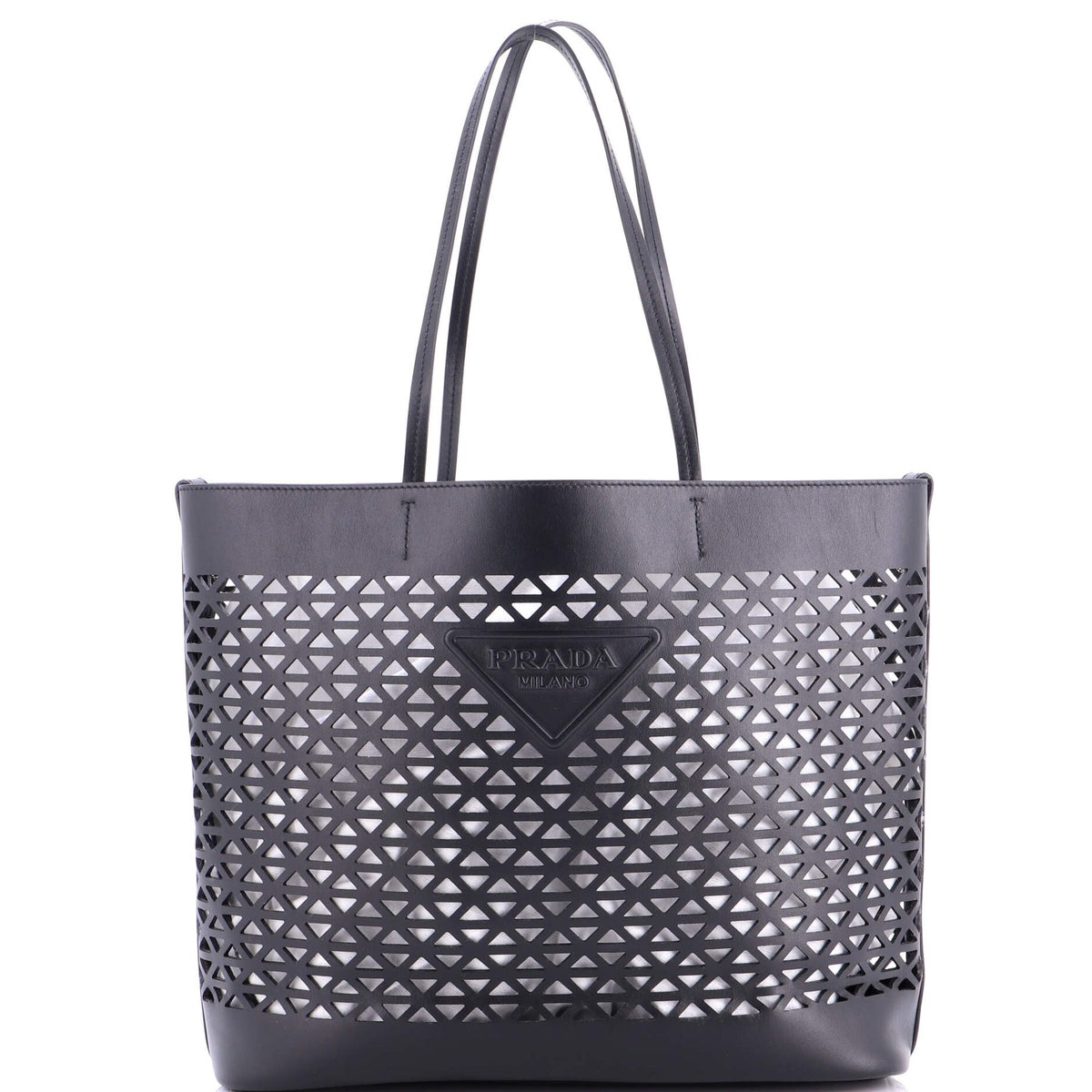 Prada PRADA Triangle Logo Shopper Tote Laser Cut Leather Medium