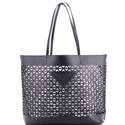 PRADA Triangle Logo Shopper Tote Laser Cut Leather Medium