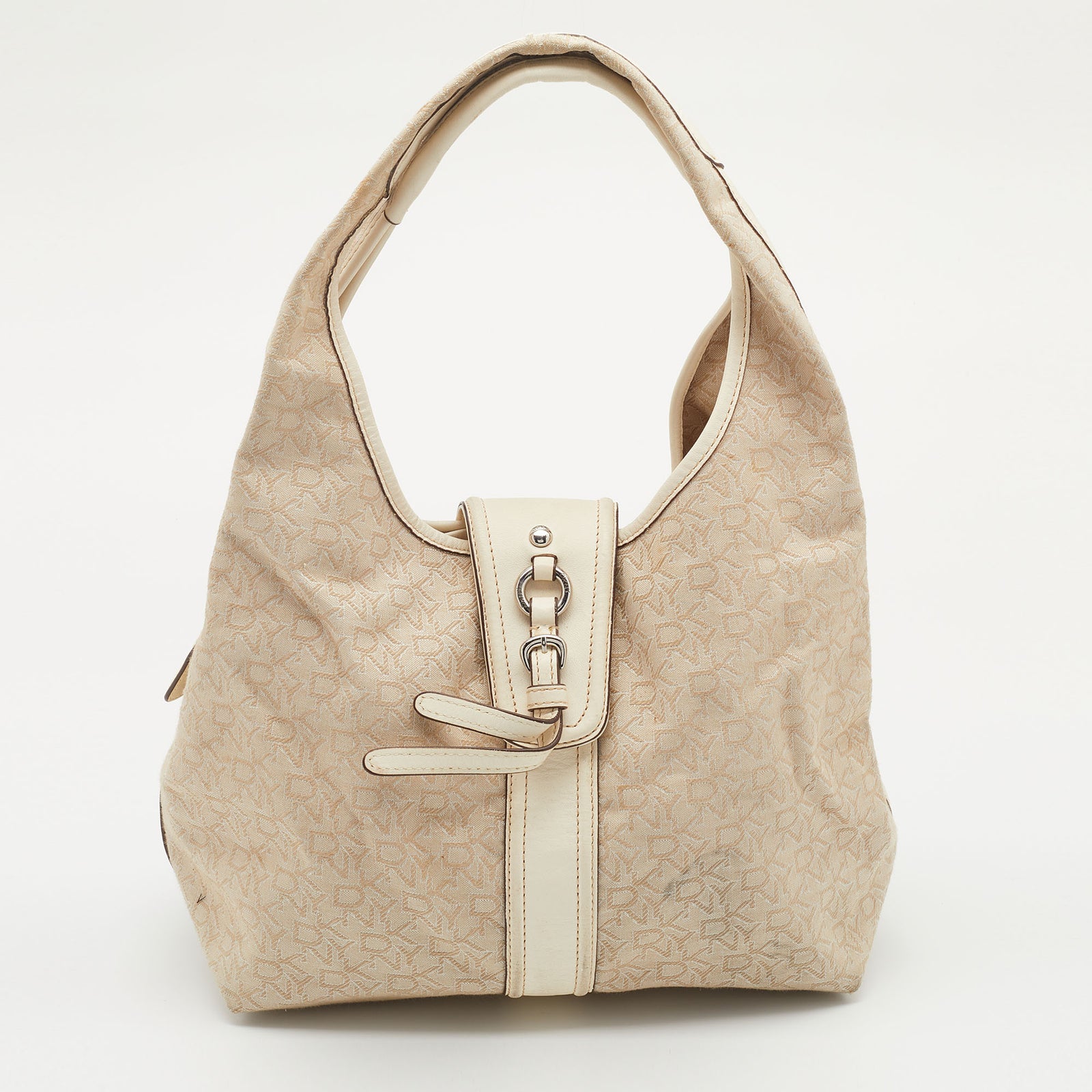 DKNY Sac hobo en toile et cuir beige clair/crème DKNY