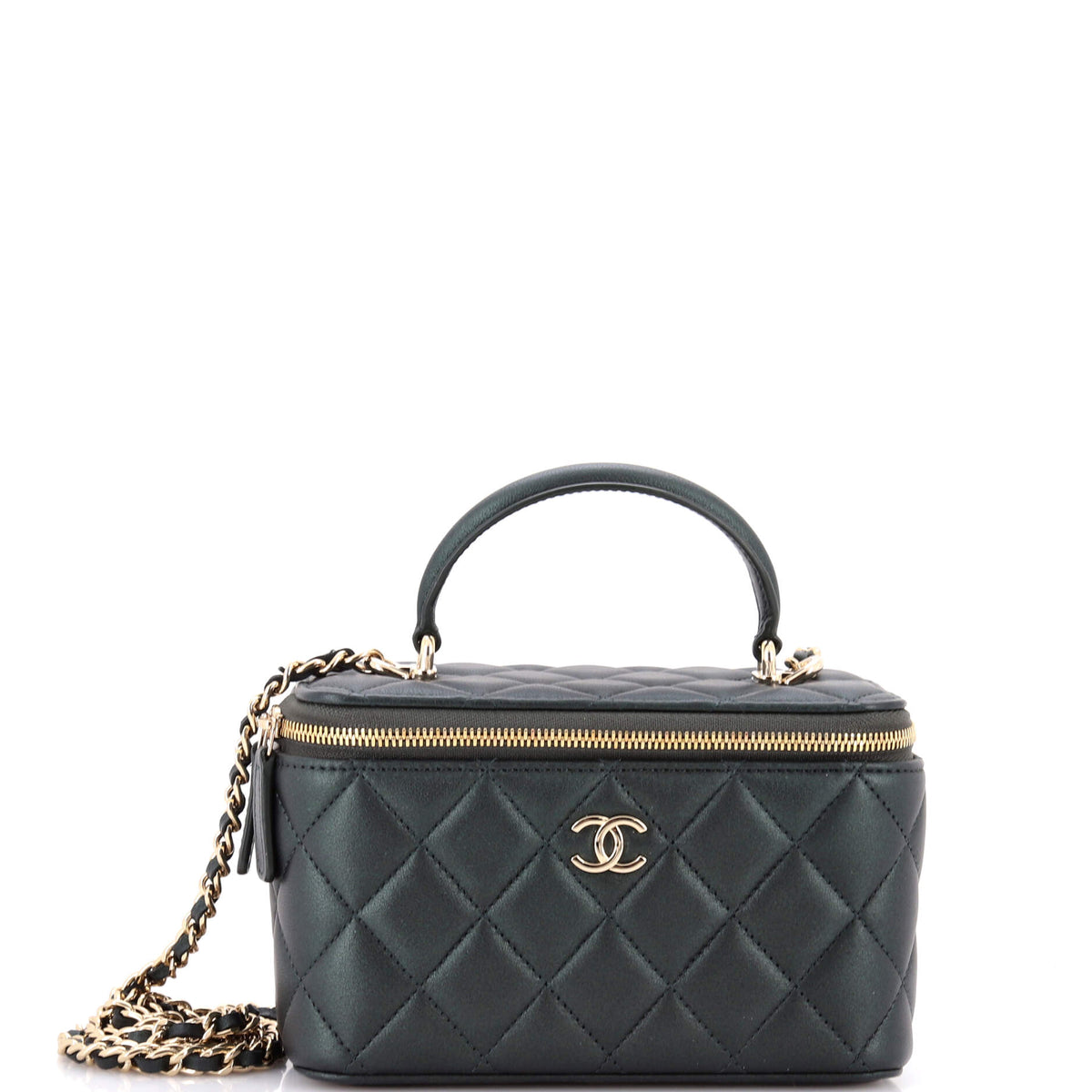 Chanel CHANEL Classic Top Handle Vanity Case with Chain Quilted Lambskin Small