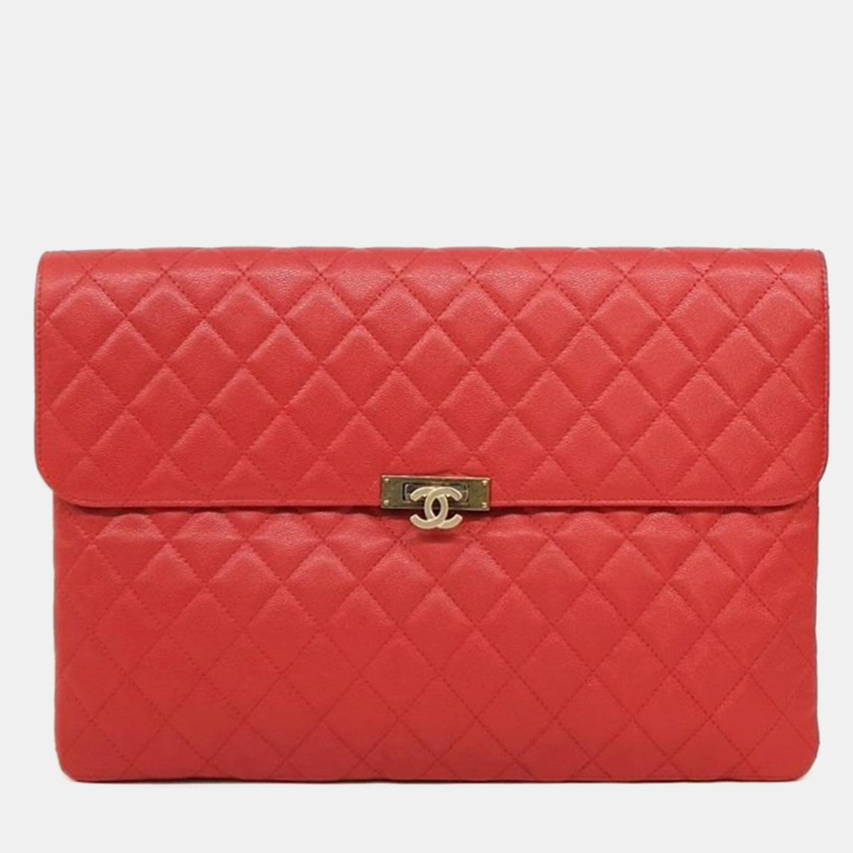 Chanel Red Quilted Caviar Leathe Clutch