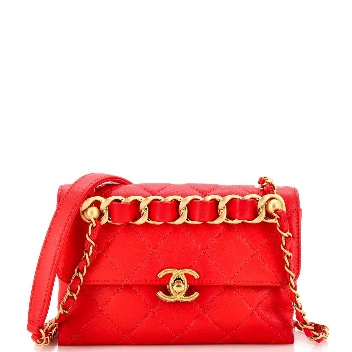 Chanel CHANEL Chain Bar Top Handle Flap Bag Quilted Calfskin Mini
