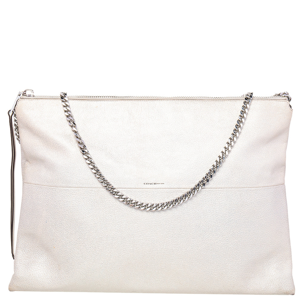 Coach Metallic Cream Leather High Rise Shoulder Bag