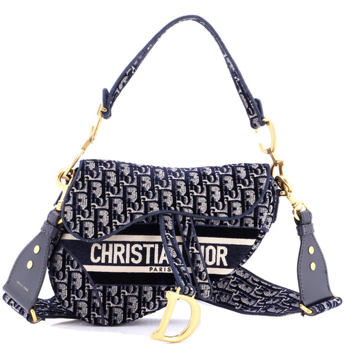 Saddle Handbag Logo Embroidered Oblique Canvas Medium