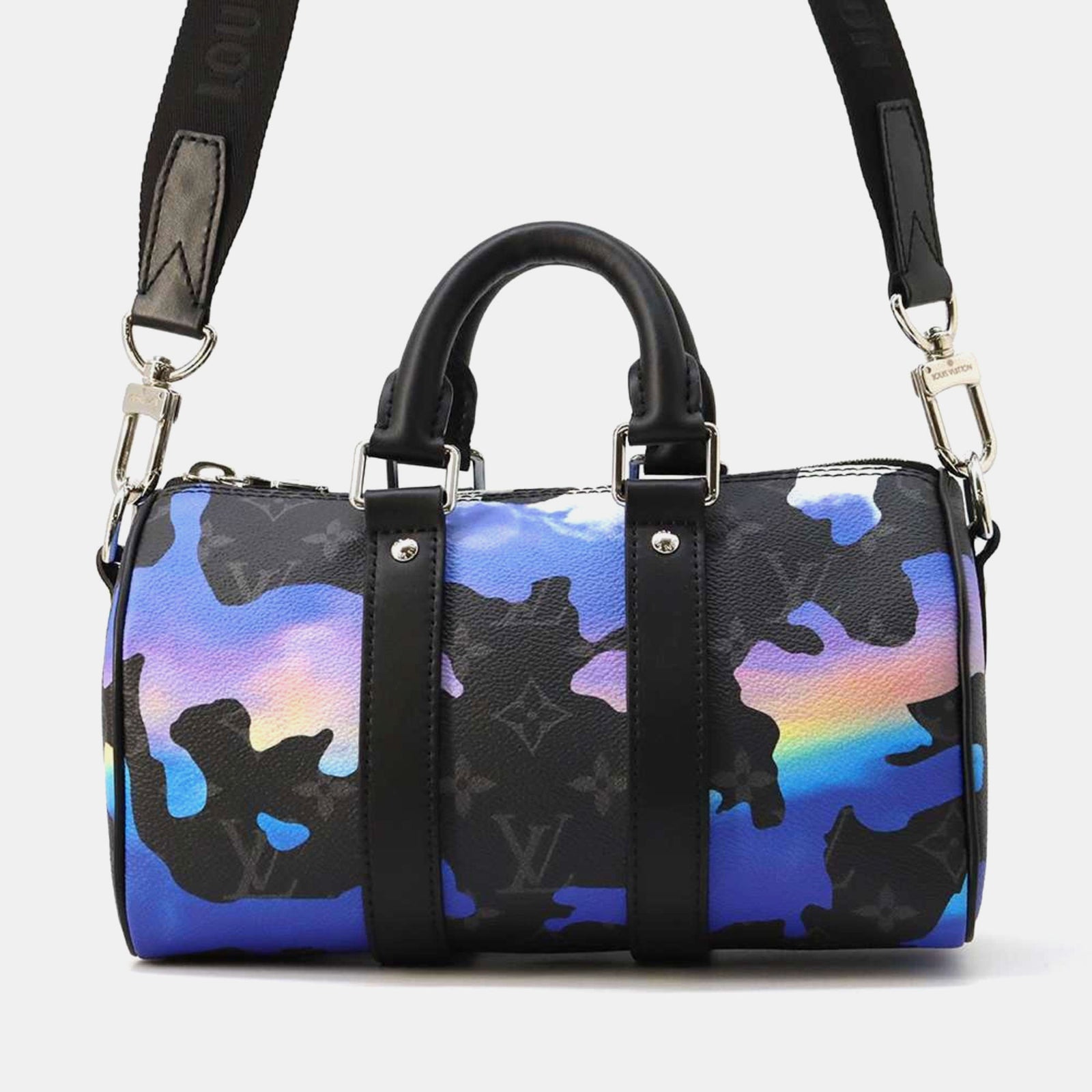 Louis Vuitton Sac de voyage à bandoulière Keepall 25 en toile noire avec monogramme Eclipse Sunset