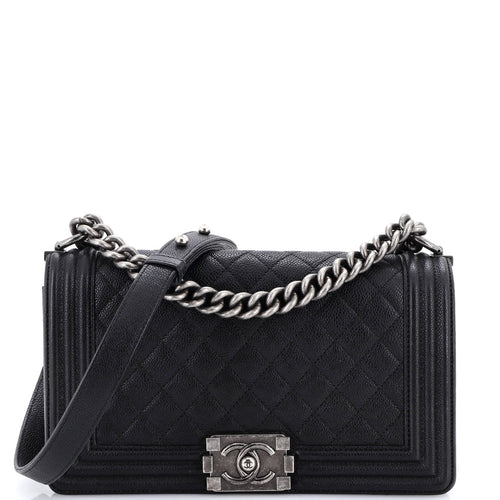 CHANEL Boy Flap Bag Quilted Caviar Old Medium