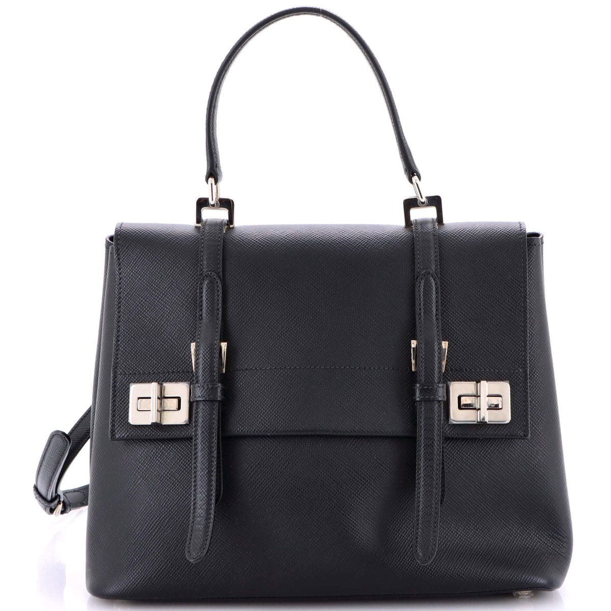 Prada PRADA Half Flap Double Turn Lock Satchel Saffiano Leather Medium