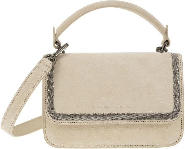 Brunello Cucinelli Women's Suede Bag With Precious Contour in Ivory | MBDLD2496