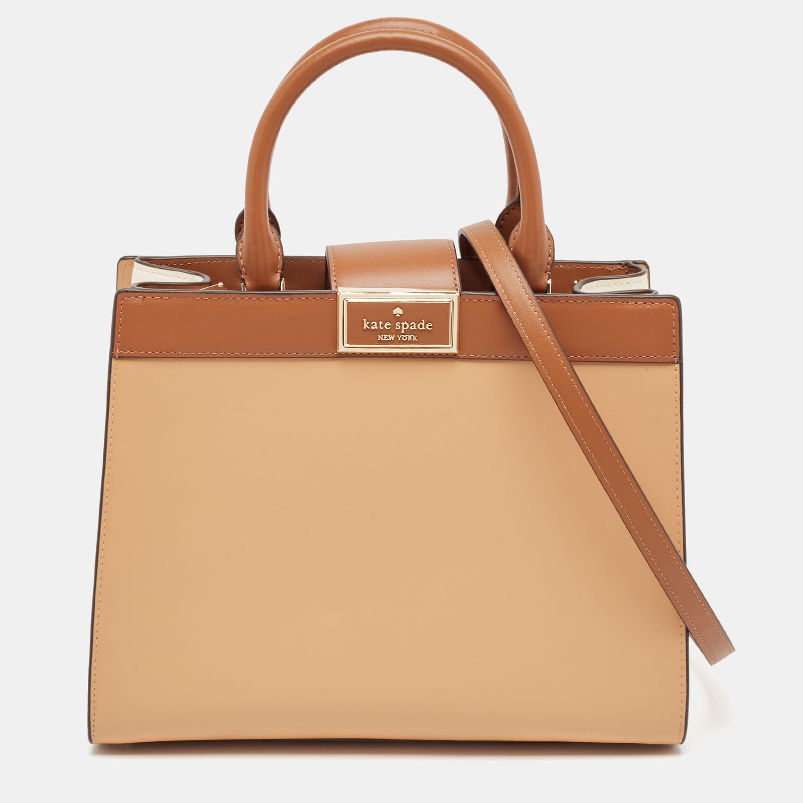 Kate Spade Brown/Beige Leather Reegan Colorblock Tote