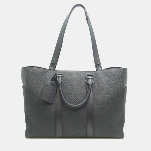 Black Taurillon Leather  Sac Plat 24H Tote Bag