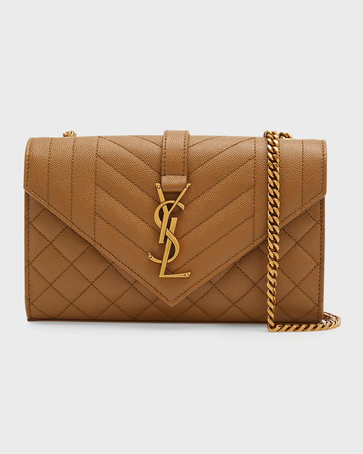 Saint Laurent Envelope Triquilt Small YSL Shoulder Bag in Grained Leather