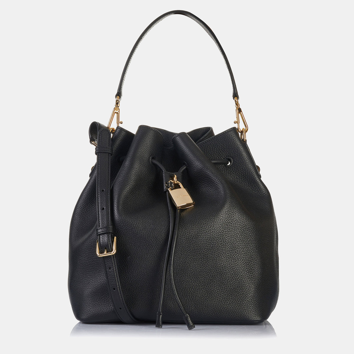 Dolce & Gabbana Black Leather Drawstring Medium Bucket Bag
