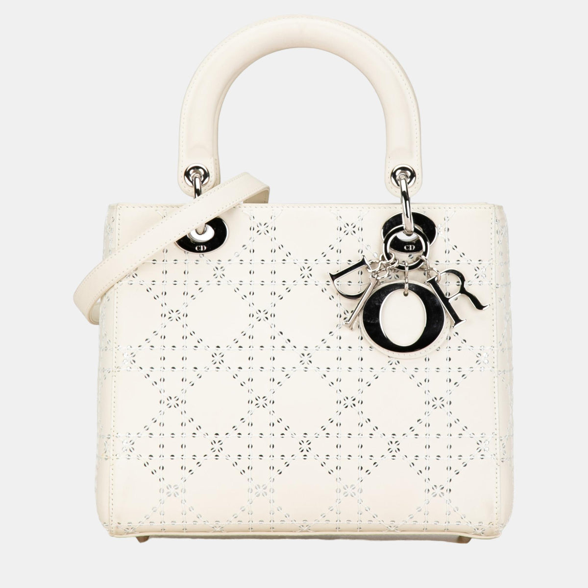 Dior White Medium Perforated Calfskin Cannage Lady Dior