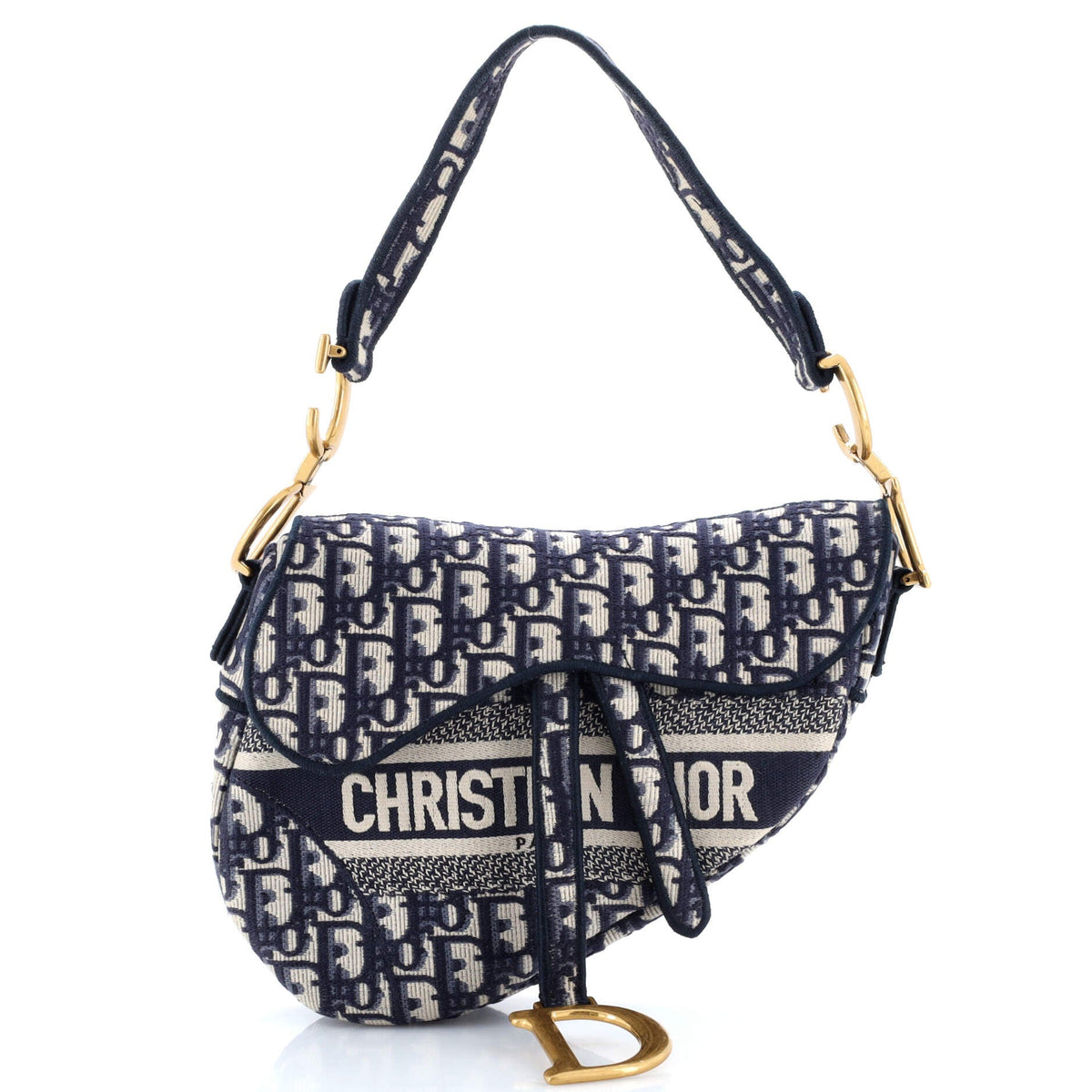 Christian Dior Saddle Handbag Logo Embroidered Oblique Canvas Medium
