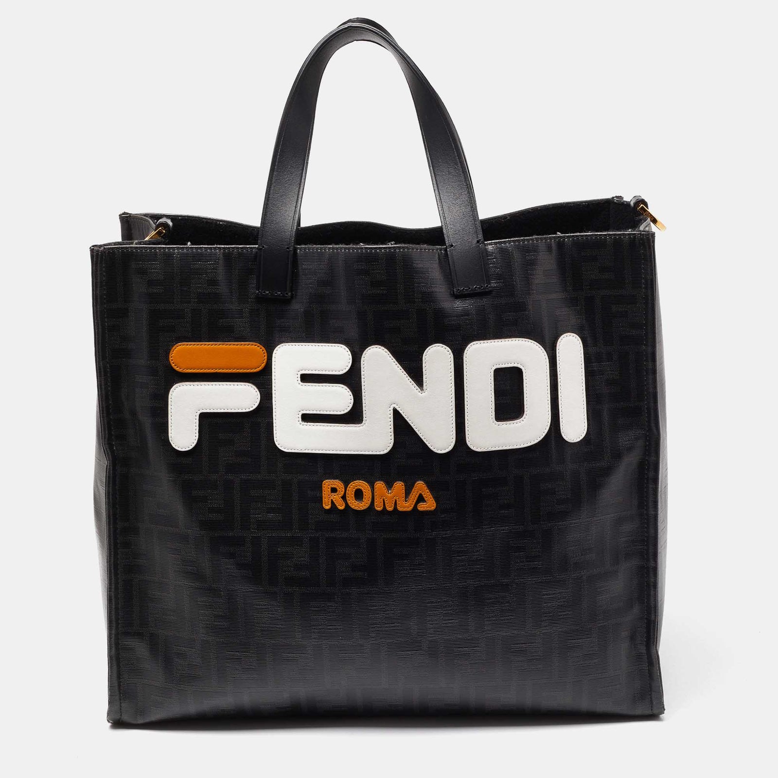 Fendi x Fila Black Zucca Coated Canvas Mania Shopping Tote