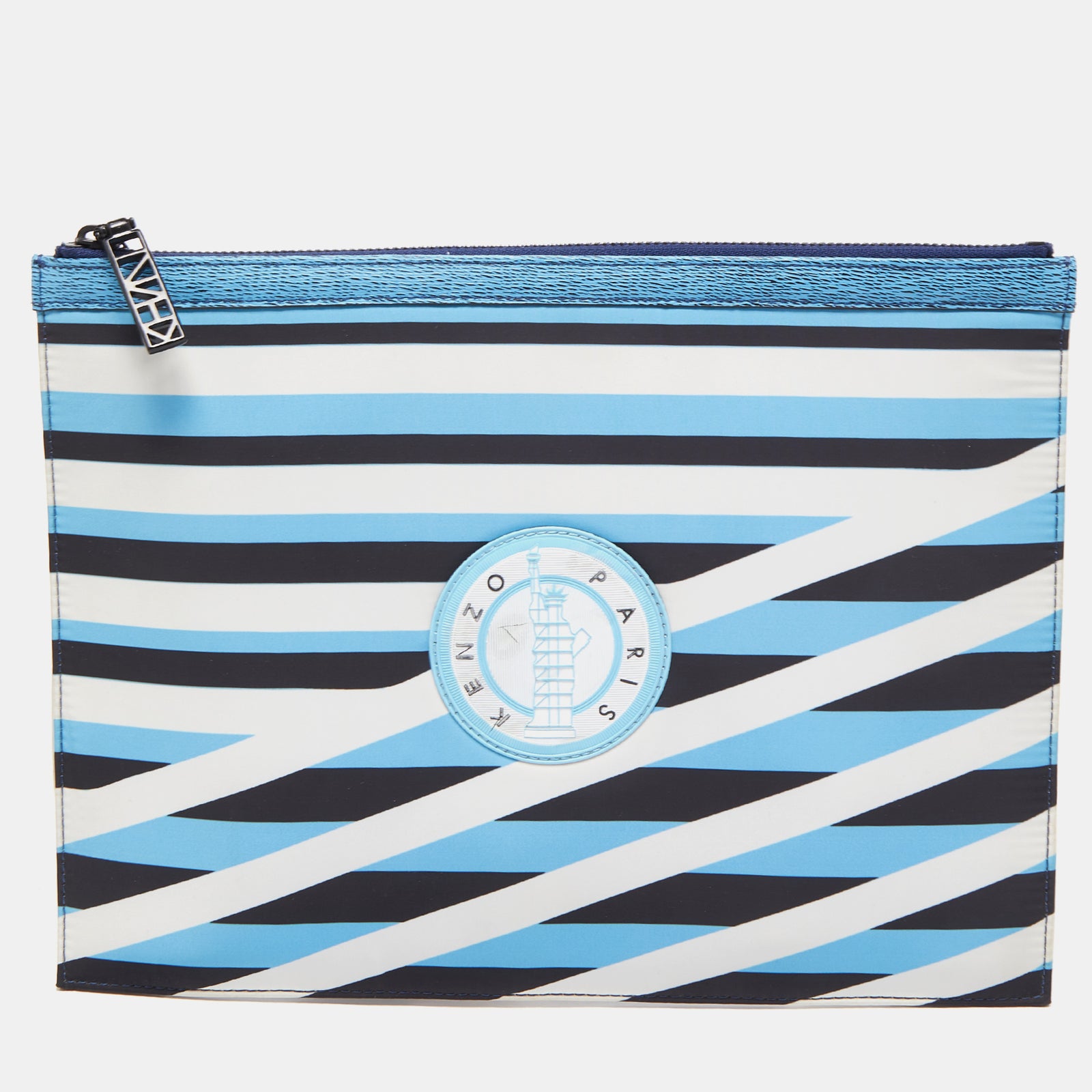 Kenzo Multicolor Striped Nylon and Leather A4 Zip Pouch